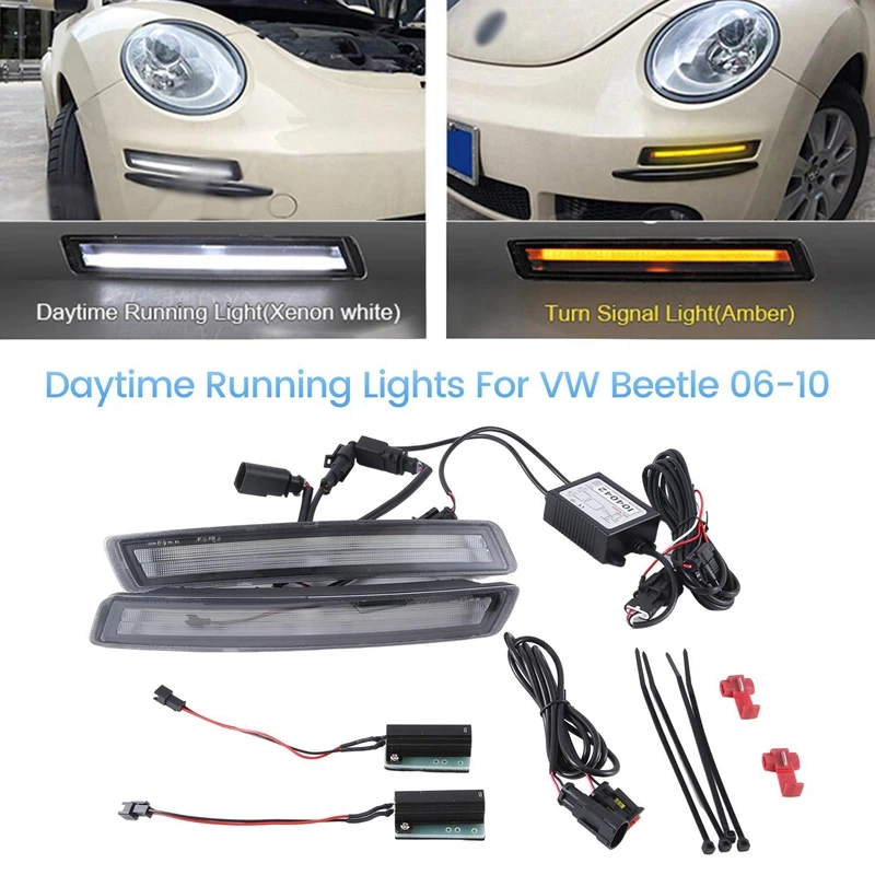 

Clear LED Turn Signal DRL Daytime Running Light With Amber Turn Signal Lights For VW Beetle 2006-2010 Car Parts Accessories