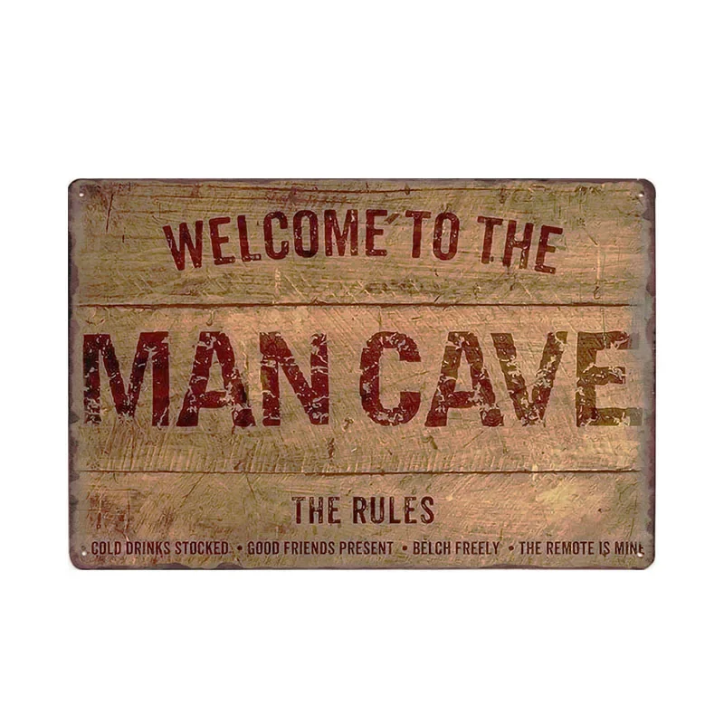 Letrero de hojalata con la regla de la cueva del hombre, póster vintage para el hogar, bar, hotel, pintura de pared, placa para fiesta, bar, decoración pública, 20 x 30 cm
