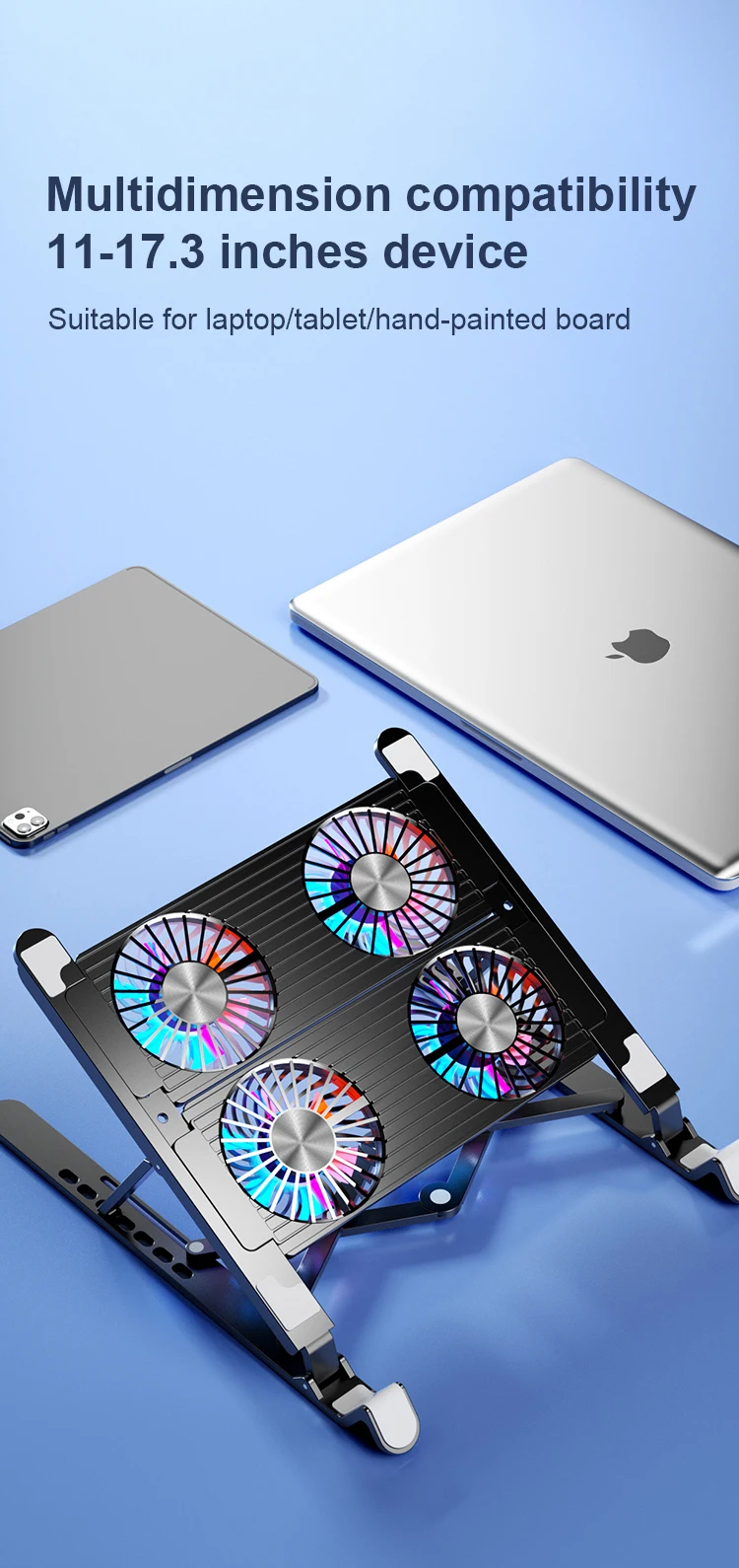 ICE COOREL Laptop Cooler Splicing Stable Foldable Notebook Riser Portable Tablet Stand 7 Gears Adjustable Laptop Cooling Pads