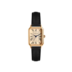 Vintage-Inspired Square Leather Strap Quartz Wristwatch (BLACK)