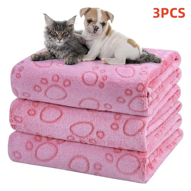 3 PCS Soft and Fluffy Quality Pet Blanket, Cute Paw Print Dog Blanket, Plush Pet Mat, Warm and Comfortable Cat and Dog Blanket 2