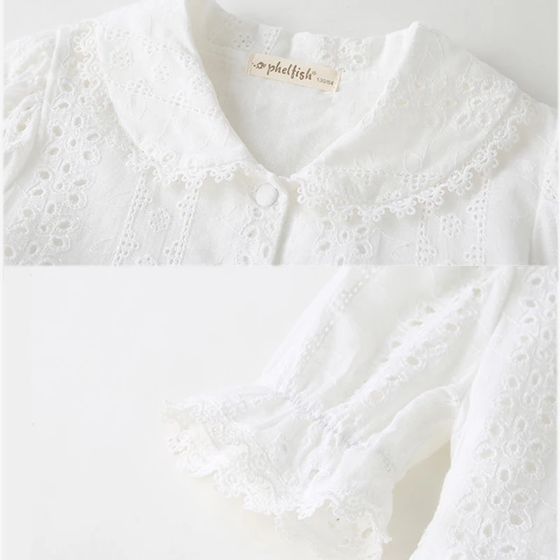 Vintage White Girls Princess Dresses Spring Autumn Teenage Girls Cute Long Sleeve Dress Girl Costume Sweet Cotton Child Clothes