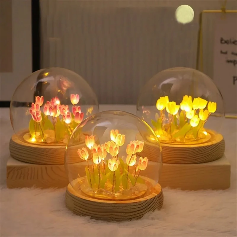 Artificial Tulip Flower Night Light LED Bedside Lamp Bedroom Decor Christmas Birthday Gifts Table Artificial Plants Artificial Flowers Artificial Flower Bouquet