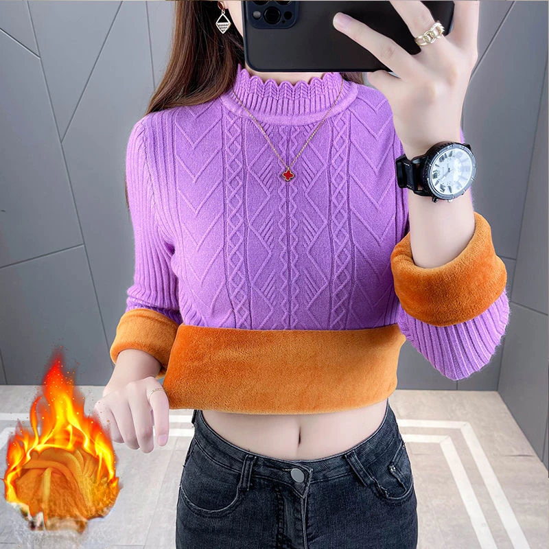 

Korean Style Sweater Women Pullover Casual Half Turtleneck Long Sleeve Knit Sweater Female Jumpers Solid Basic Sweater G202