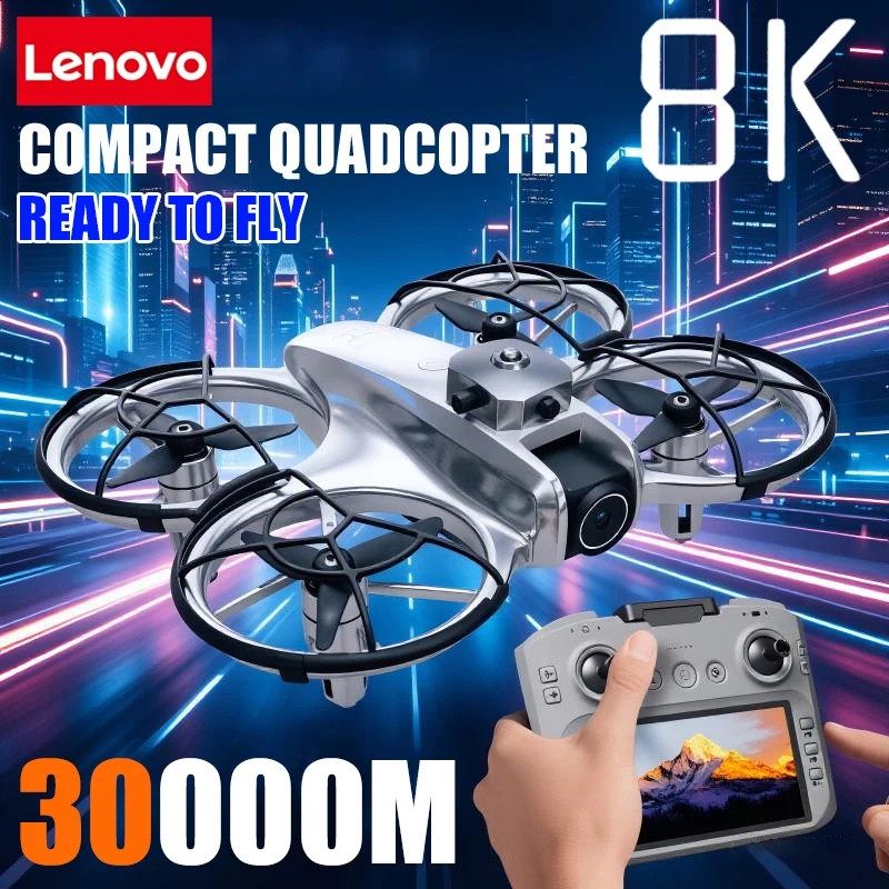 Drone Lenovo Z4 8K HD avec caméra double, GPS et évitement d'obstacles en vol stationnaire au-dessus d'un champ.