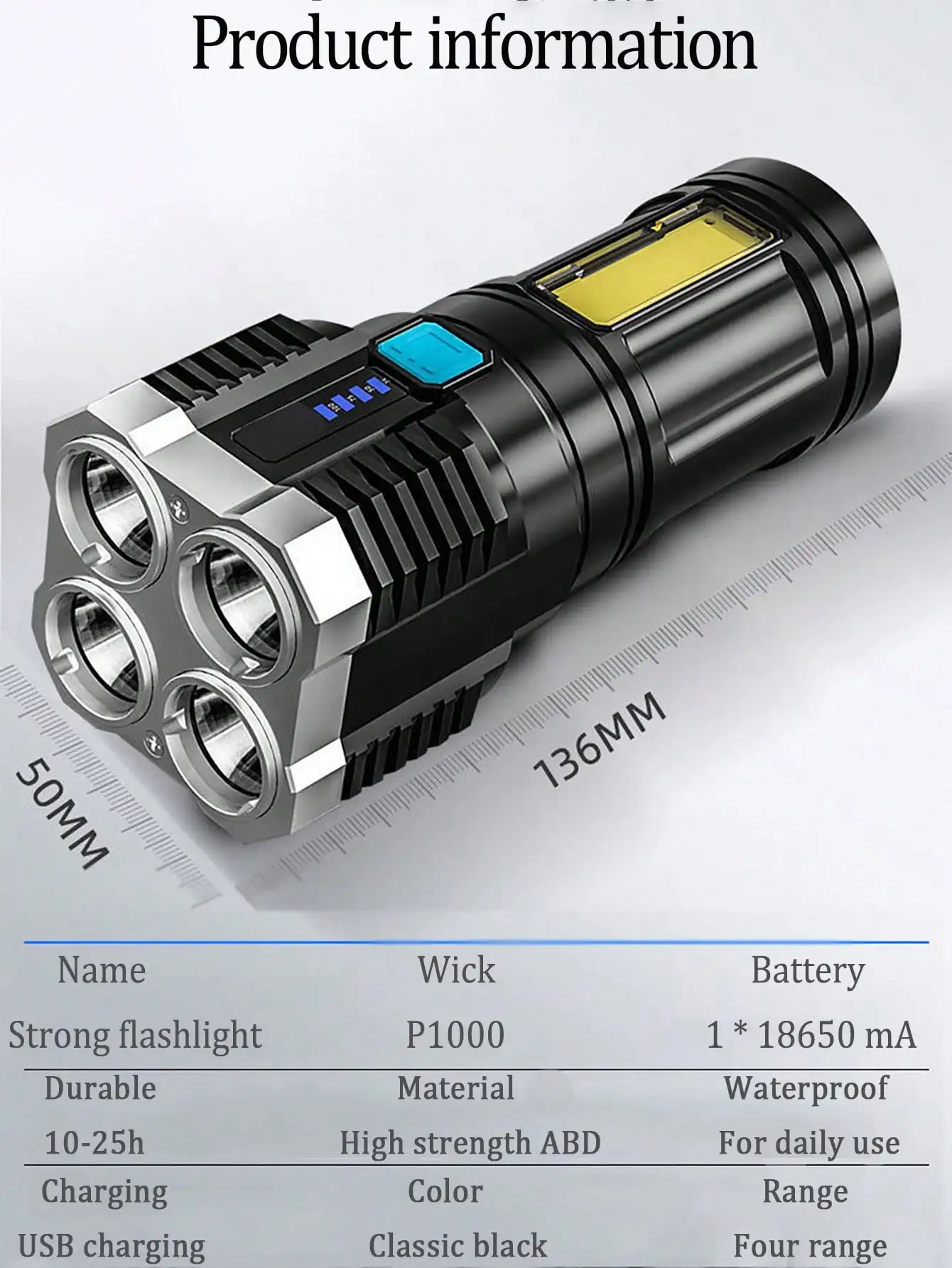 USB Rechargeable Flashlight, Bright LED Flashlight Torches for Outdoors Camping Waterproof Portable Flashlight