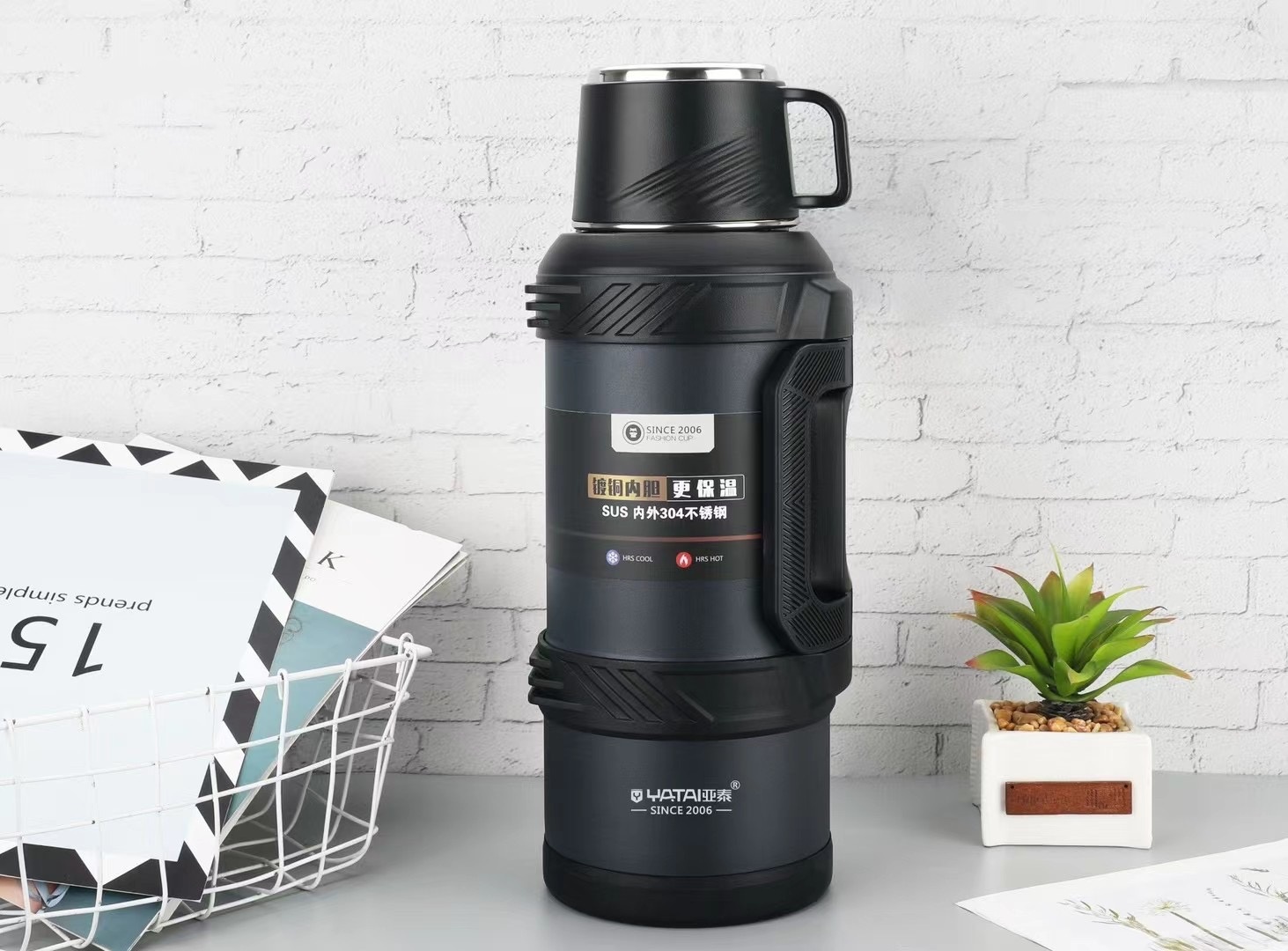 4L large-capacity outdoor adventure car frosted green stainless steel vacuum cup