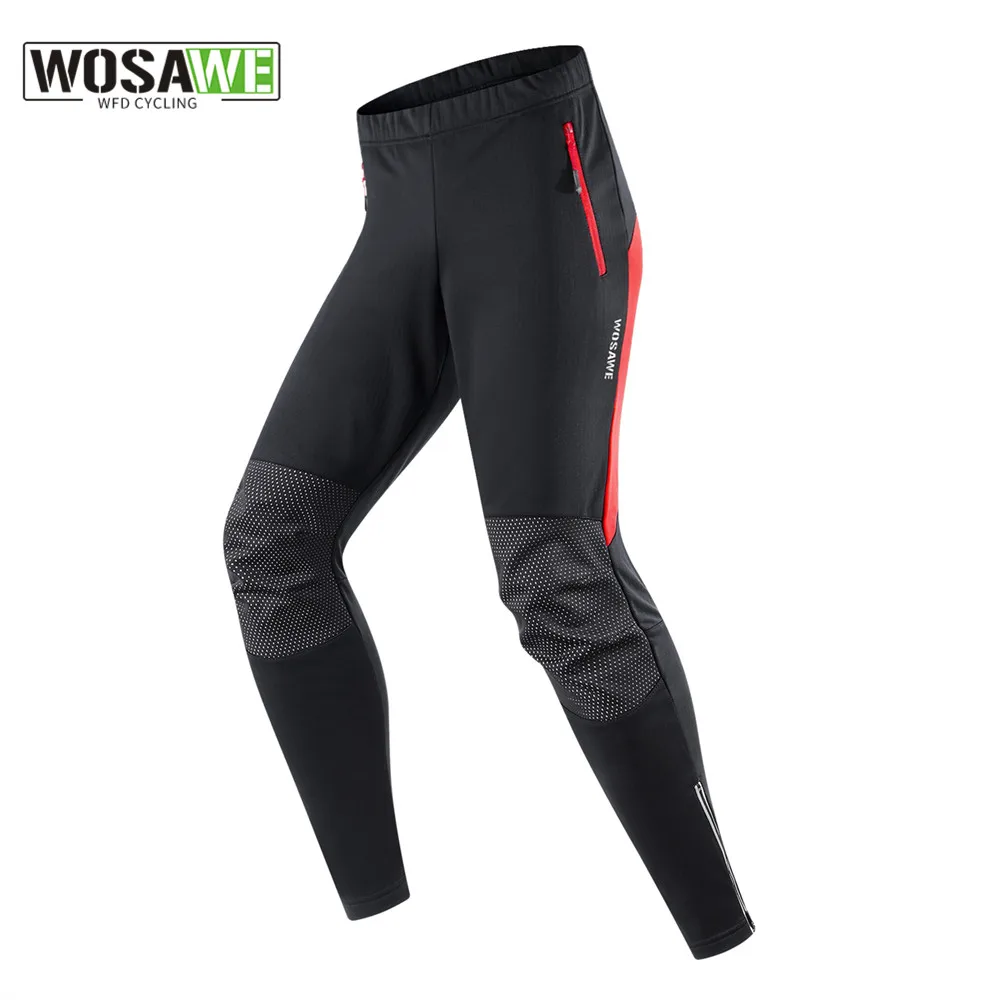 

WOSAWE Men's Cycling Pants Winter Fleece Thermal Biking Tights Windproof Reflective MTB Long Pants Men Sport Trousers