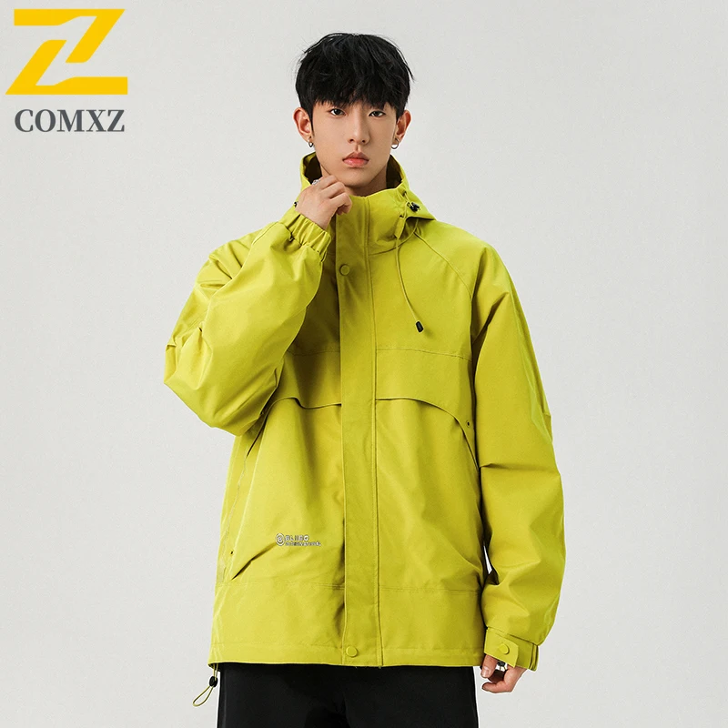 Men's Spring Autumn Workwear Jacket Windproof Waterproof Korean Style Hooded Parka Multi-Pockets Breathable Outdoor Casual Wear