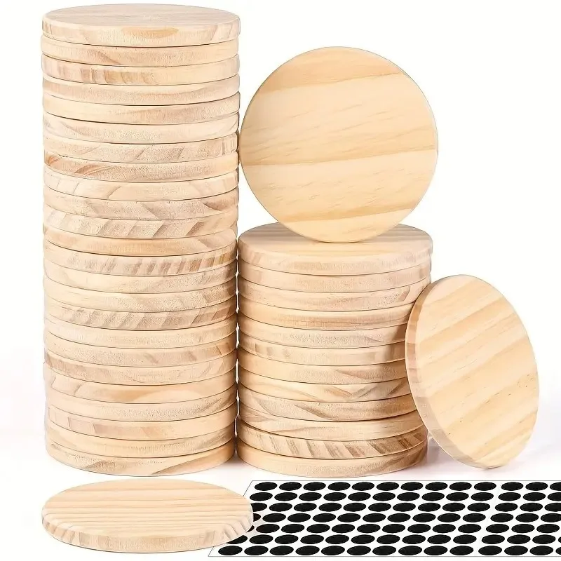 16/32pcs unfinished wood rounds wooden circles discs slices blank coasters crafts for DIY painting laser engraving