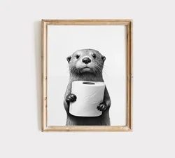 Black and White Otter Art Print - Animal Bathroom Wall Decor Gift - 20x30cm No Frame (ST751 NO FRAME)