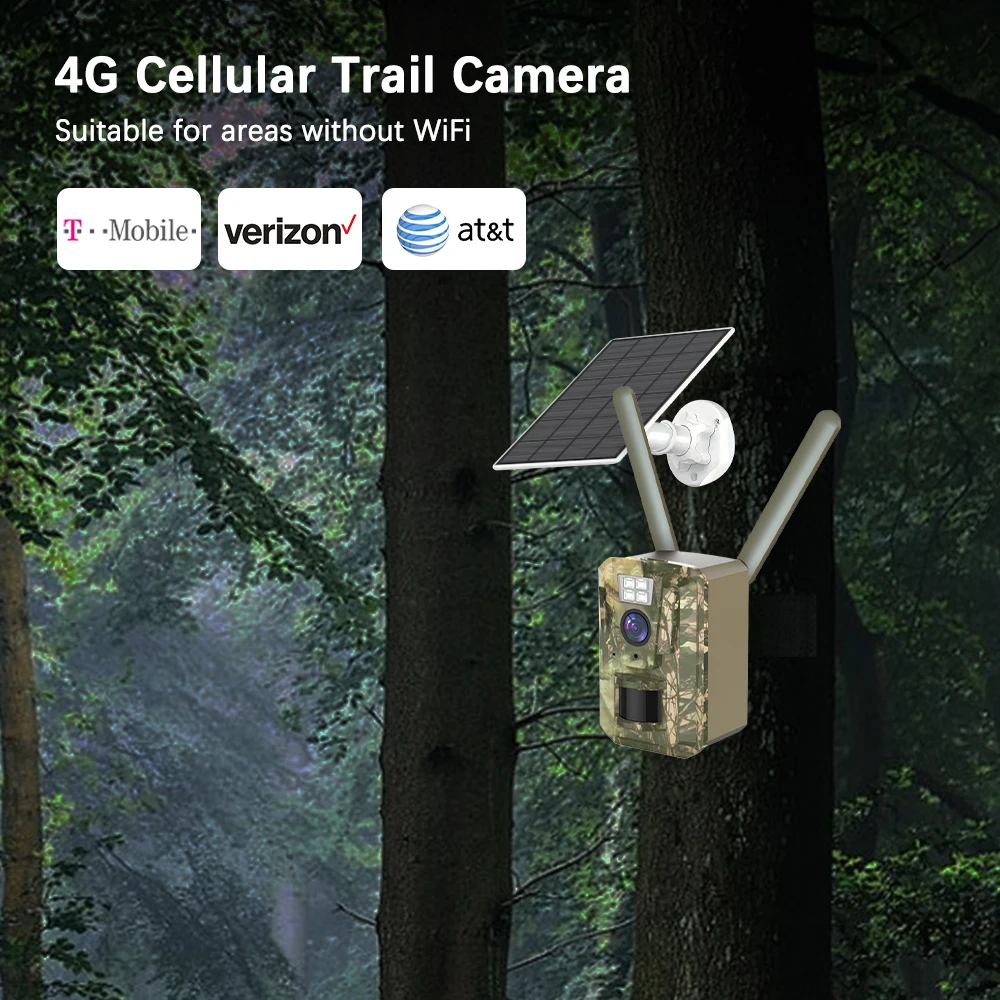 SZSINOCAM US 4G Cellular 3MP 2K Battery Solar PIR Motion Activated Wildlife Hunting Trail Camera IP66 Outdoor Night Vision 5