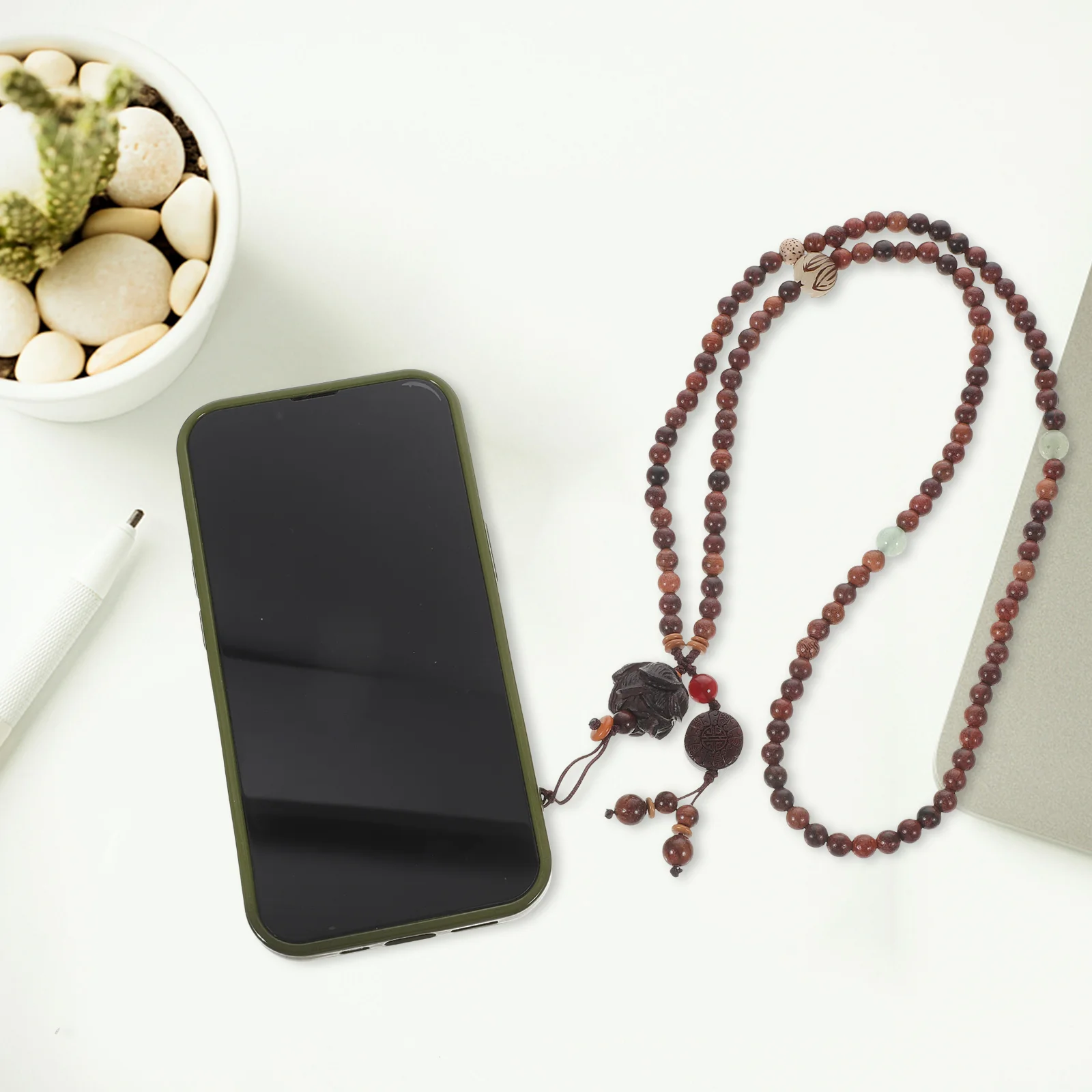 

1PC Rosewood Beads Cellphone Strap Buddhism Style Phone Lanyards Neck Hanging Rope for Women Men