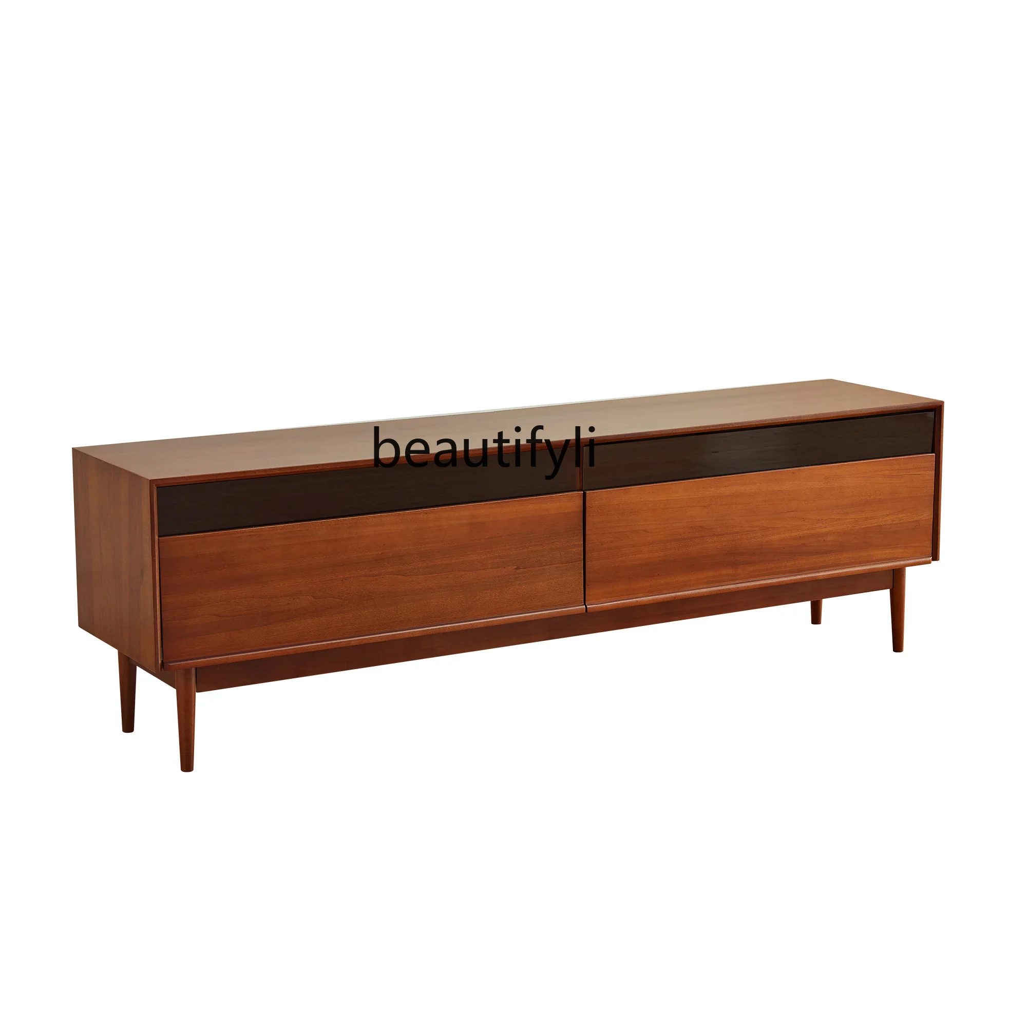 

TV Cabinet Solid Wood Small Apartment High TV Side Cabinet Retro Living Room Japanese Glass Floor Cabinet