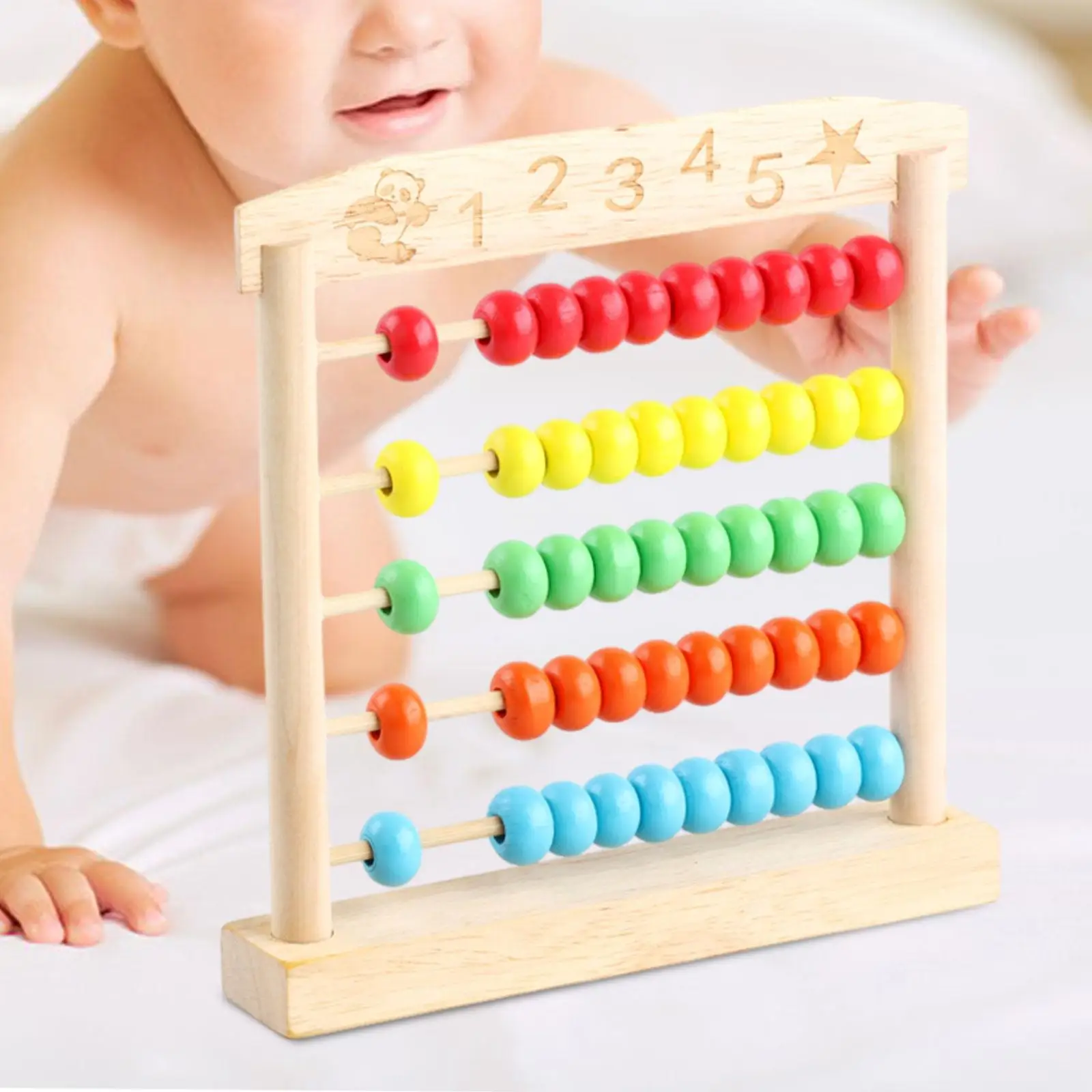 Counting Abacus Toy Wooden Counting Frame Learning, Math Manipulative, Wooden Abacus for Kids, 5 Row Abacus for Kindergarten