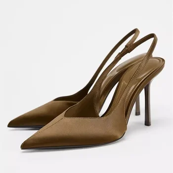 2025 New Summer Heeled Sandals Elegant Back Strap Designer Pumps Women Sexy Pointed Toe High Heels Fashion Banquet Dress Shoes