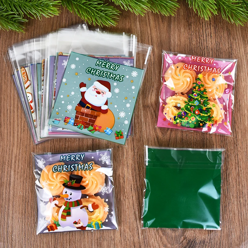 100 stücke Weihnachten Süßigkeiten Cookie Tasche Santa Claus Keks Geschenk Selbstklebende Verpackung Tasche 2025 Noel Weihnachten Party Decor Neue Jahr 2026 – Detail 10
