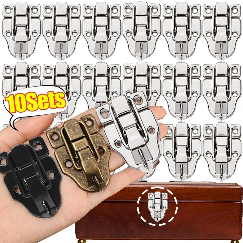 1/10sets Jewelry Wooden Box Hasps Iron Vintage Drawer Duckbill Latch Home Cabinet Furniture Latches Bag Decoration Locking Clasp