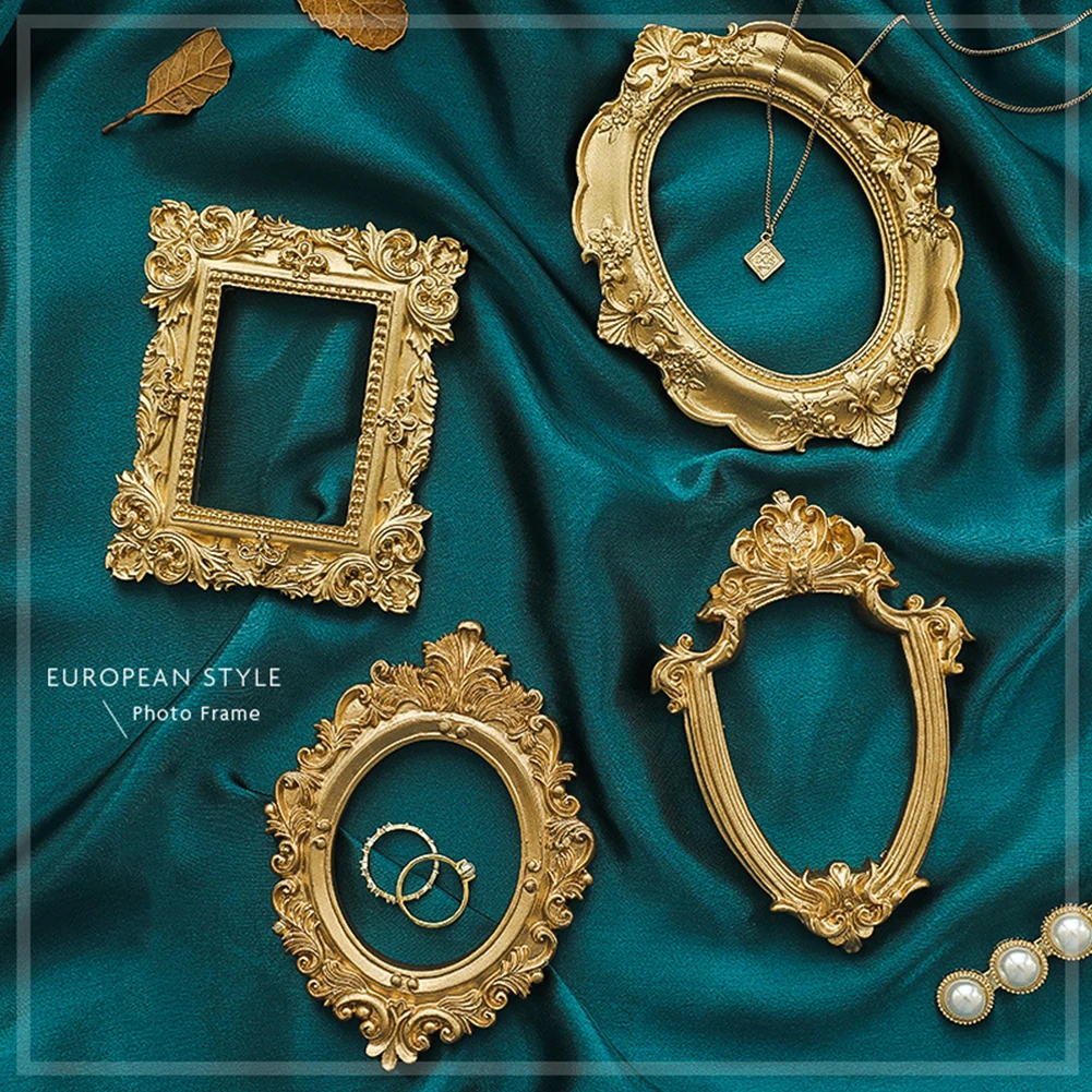 Golden Vintage Photo Frame Photography Backdrop Props Still Life Shoot Studio Decoration for Jewelry Ring Earrings Fotografia