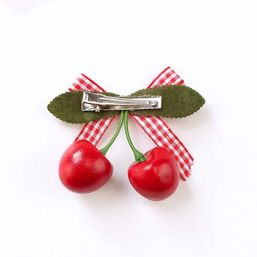 1 Pcs Lovely Cherry Hair Clip Stripe Lattice Dot Bow Barrettes Hairpin for Kids Girls Handmade Fashion Headwear Cute Fruit Style |