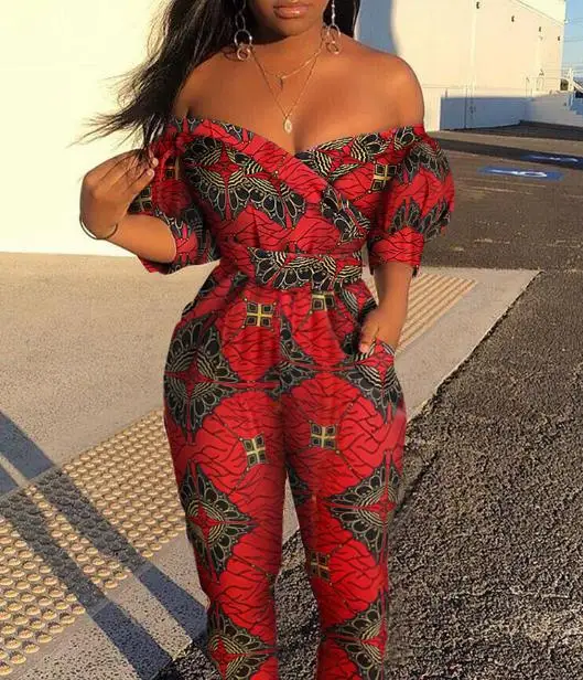 Women's 2023 New Hot Selling Casual Print Off Shoulder Jumpsuit In Stock цена и фото