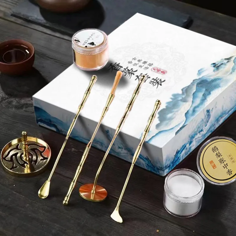 8 Pieces Set Seal Incense Tool Gift Box Yellow Copper Tool Home Indoor/study/office/tea Room/yoga Room Aromatherapy Supplies