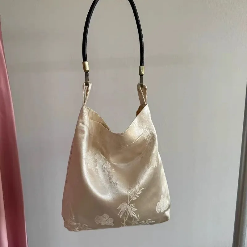 JIAERDI Chinese Style Satin Shoulder Bags Wallets Women Vintage Floral Chic Y2k Underarm Bag Ladies Harajuku Handbag Aesthetic