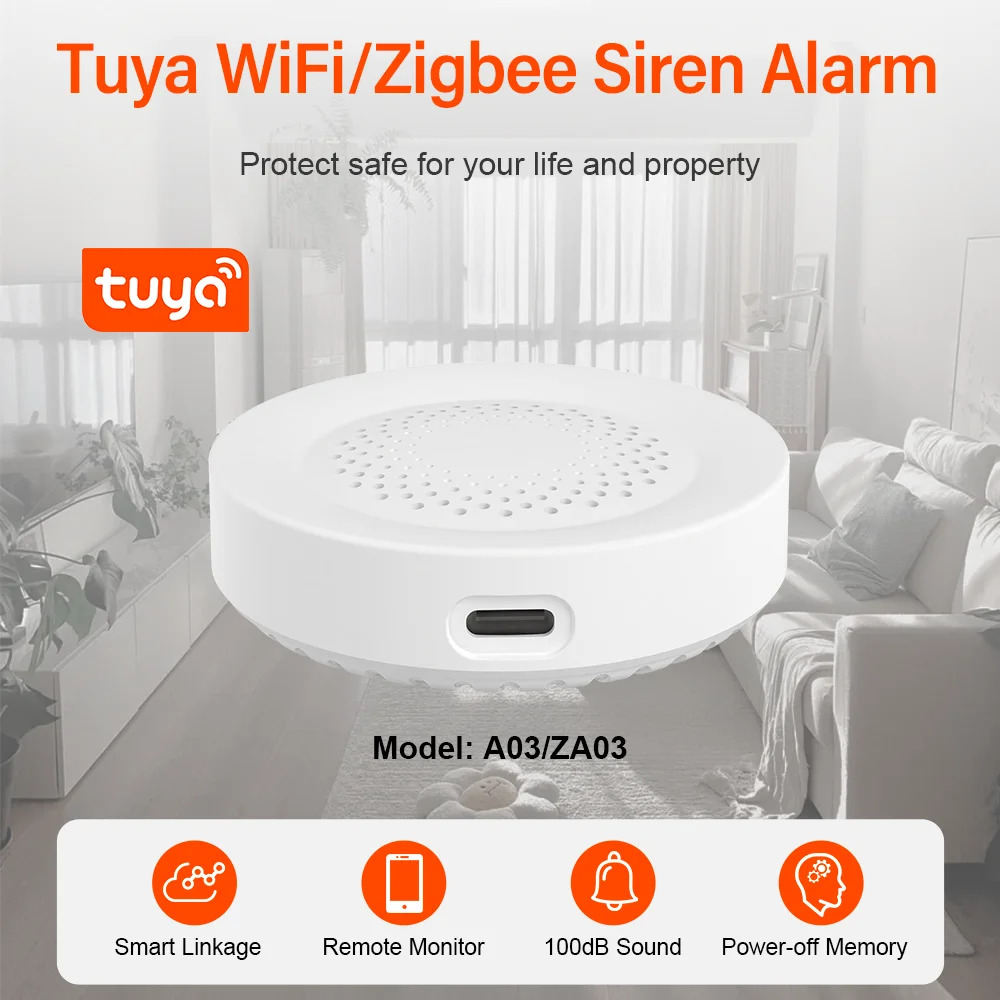Tuya Zigbee WiFi Siren Alarm For Smart Home Security 100db Speaker Works With Alexa Yandex Alice Require Tuya Zigbee Hub