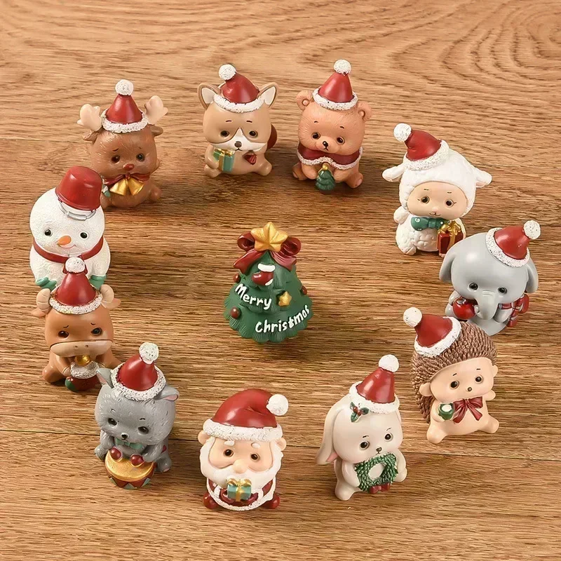 Christmas Series Craft Resin Animal Party Creative Mini Christma Tree Old Girl Kids Cute Gift Home Decoration Supplies