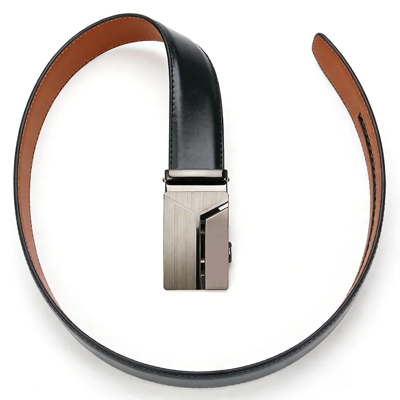 Modischer Herren-Gürtel aus echtem Leder, authentische Luxusmarke, automatische Schnalle, weicher Ledergürtel für Freizeithosen und Jeans – Detail 4