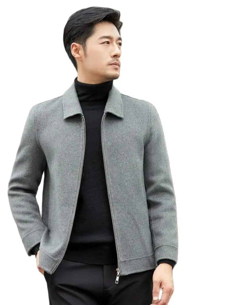 2023 Autumn and Winter High-End Men\'s Coat 100% Pure Wool Polo Collar Zipper Wool Overcoat Casual Business Outerwear Coat