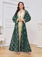 Islamic Ramadan Muslim Luxury Fashion Robe Middle Eastern Arab Dress Robe Embroidered Cardigan Vest Two Piece Dress Set 1