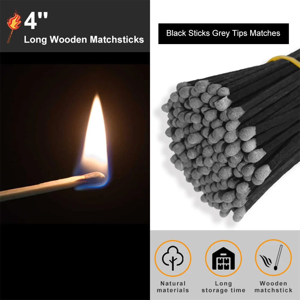 4 Inch Gray Safety Matches Bulk Long Wooden Matchsticks for Candle Fireplace Camping Striker Included 160 Sticks