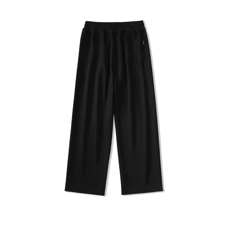 Spring Autumn Men's Pockets Elastic High Waisted Solid Drawstring Loose Casual Wide Leg Sports Trousers Office Lady Pants Wide Leg Pants
