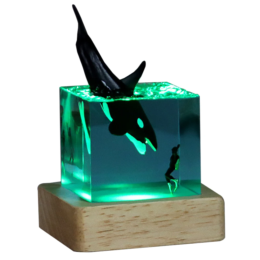 Ornamento Cubo Di Balena Marina Con Luce Balena Diver Decorazione Oceanica Beluga Killer Whale Megalodon Per Libreria Desktop