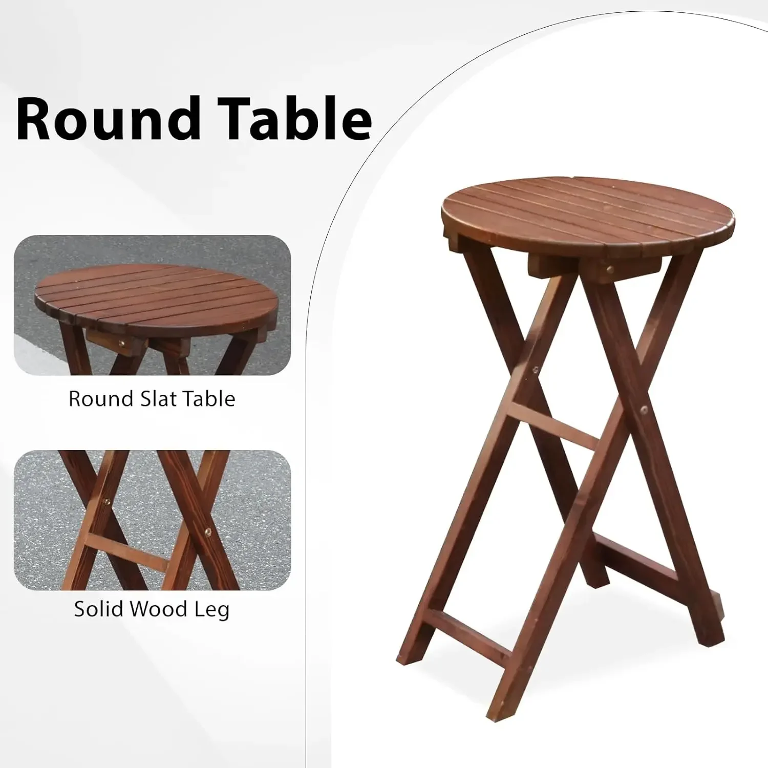 NEW-Outdoor Glider Chair, 3 Piece Wooden Glider Patio Furniture Set with Round Table, Cupholder, High Back, Dark Brown