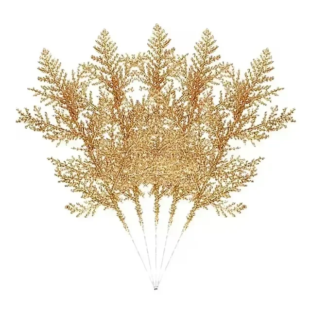 thumbnail image 1 of Ramas de hojas de pino artificiales, plantas falsas de oro y plata para Navidad, guirnalda con purpurina, adorno para árbol de Navidad, decoración para el hogar y la habitación, 1 of 5
