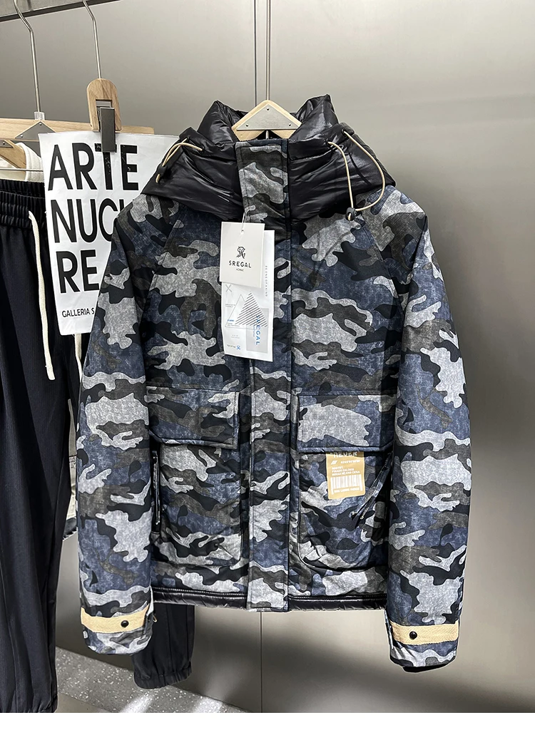 Men's Winter Casual High Quality Inside Pressure Plastic Fashion Camouflage Uniform Cap Down Jacket