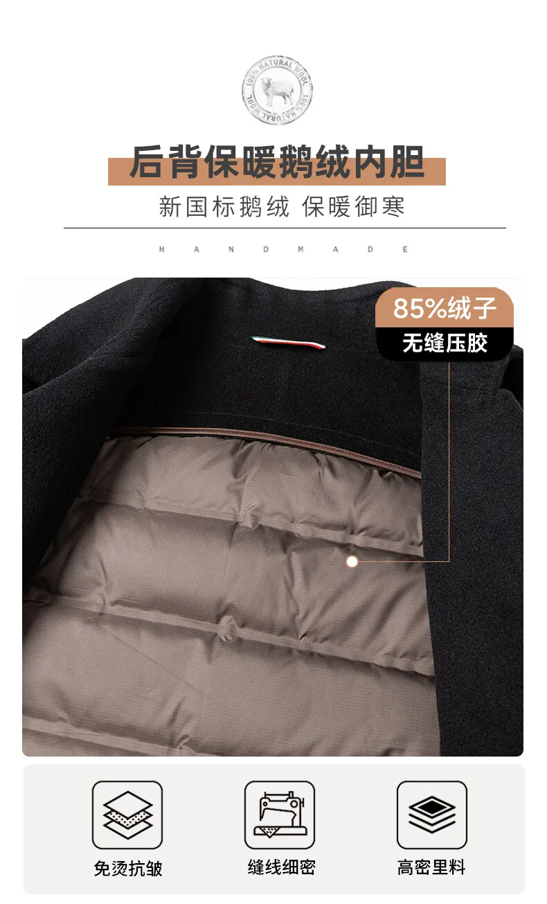 Lässige Herren-Wollmäntel aus verdickter Gänsedaunen, 2025, Winter, warm, Windjacke, Pufferjacken, Oberbekleidung, solider Mantel aus 100 % Wolle – Detail 4