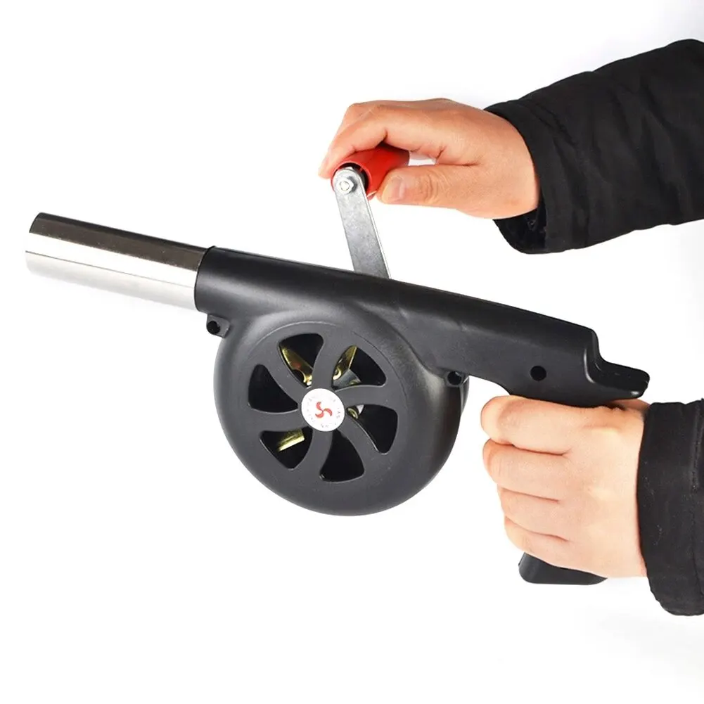 Portable Fan Air Blower Outdoor Cooking BBQ Handheld Barbecue Air Blower Manual Barbecue Hair Dryer Hand Crank Heated Insulation