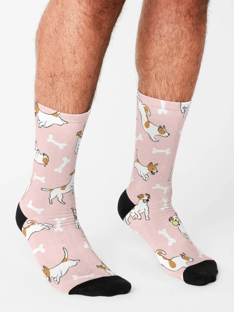 Playing Jack Russell Terrier - Pink Background Socks Christmas Socks Men Sports And Leisure