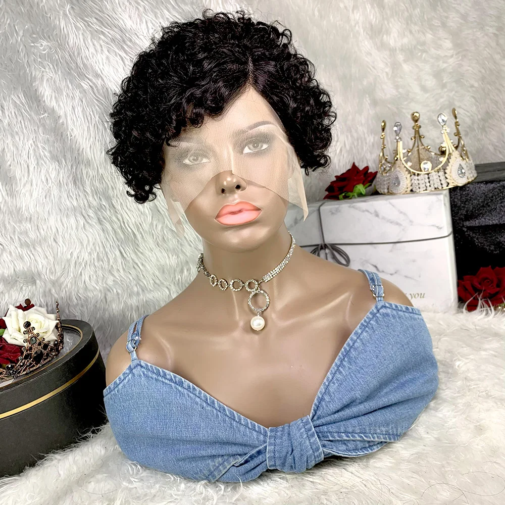 

Pixie Cut Curly Wig Water Wave Lace Closure Wig Part Lace Front Human Hair Wigs Preplucked Side Part Lace Wig Free Shipping