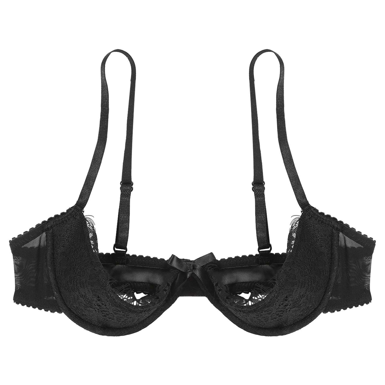 Women See-through Lace Hollow Out Bra Lingerie Exotic Open Cups Exposed Nipples Chest Brace Underwire Brassiere Top Nightwear