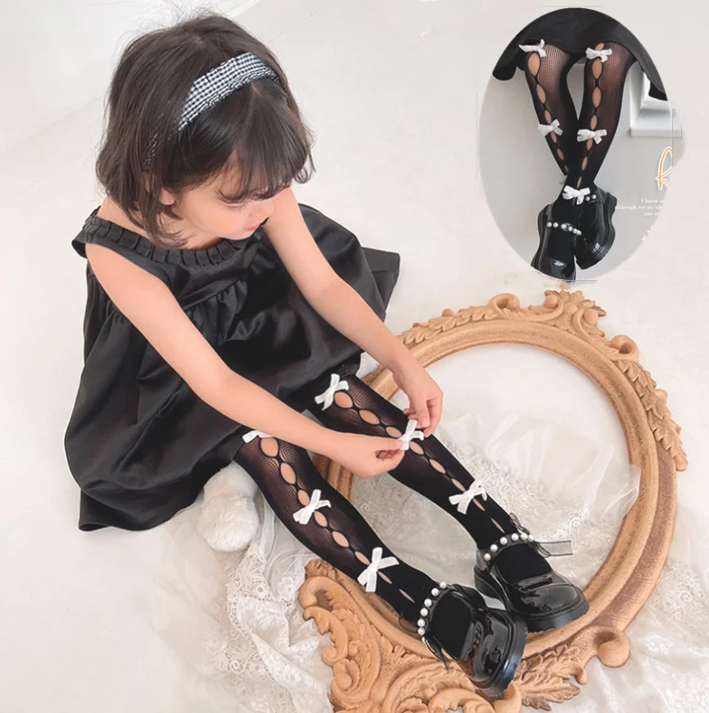 Korean Tights for Kids Girl Sweet Princess Bowknot Style Pantyhose for Children Thin Soft Breathable Fishnet Stocking Sock