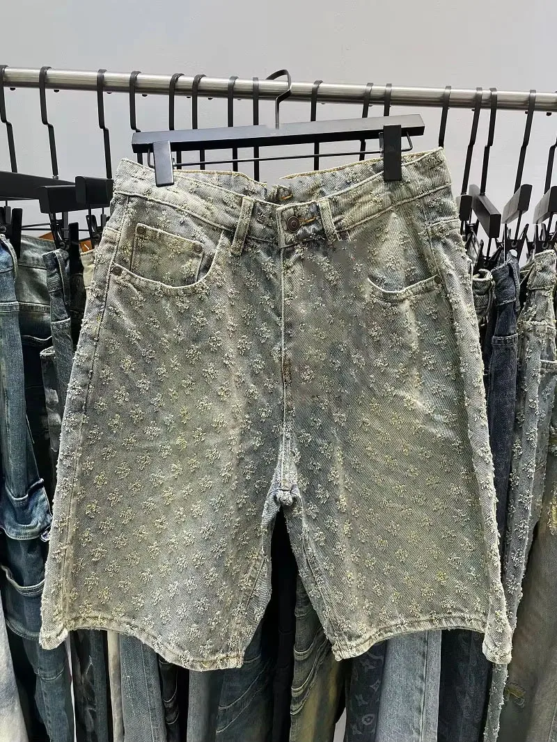 Fashion Casual Summer Men Denim Shorts Smart Straight Leg Loosen High Street Niche Design Tide Shorts