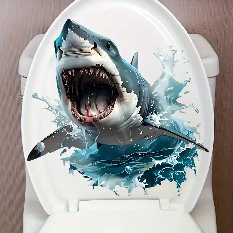 3D Shark Wall Decal Waterproof Self-Adhesive Sticker Bathroom Bedroom Decor Art Wallpaper