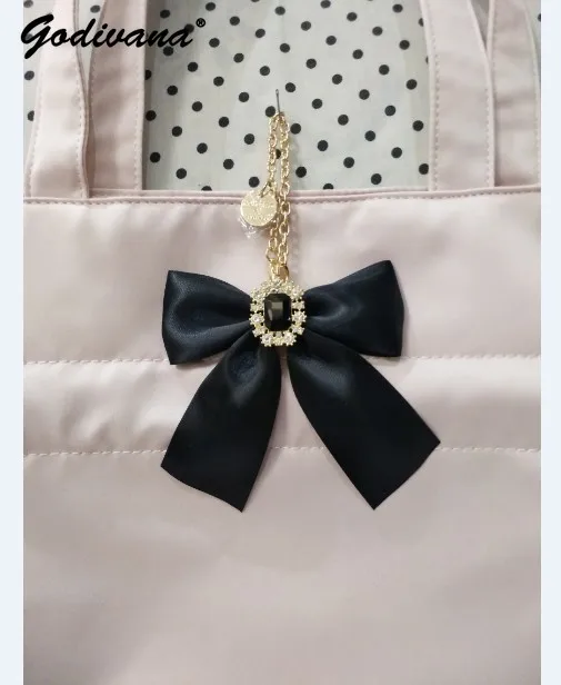 Japanese Colorful New Double-Sided Satin Diamond Gem Cute Bow Jewelry Bag Ornaments Lady Girls Bag Charms Pendant for Handbag