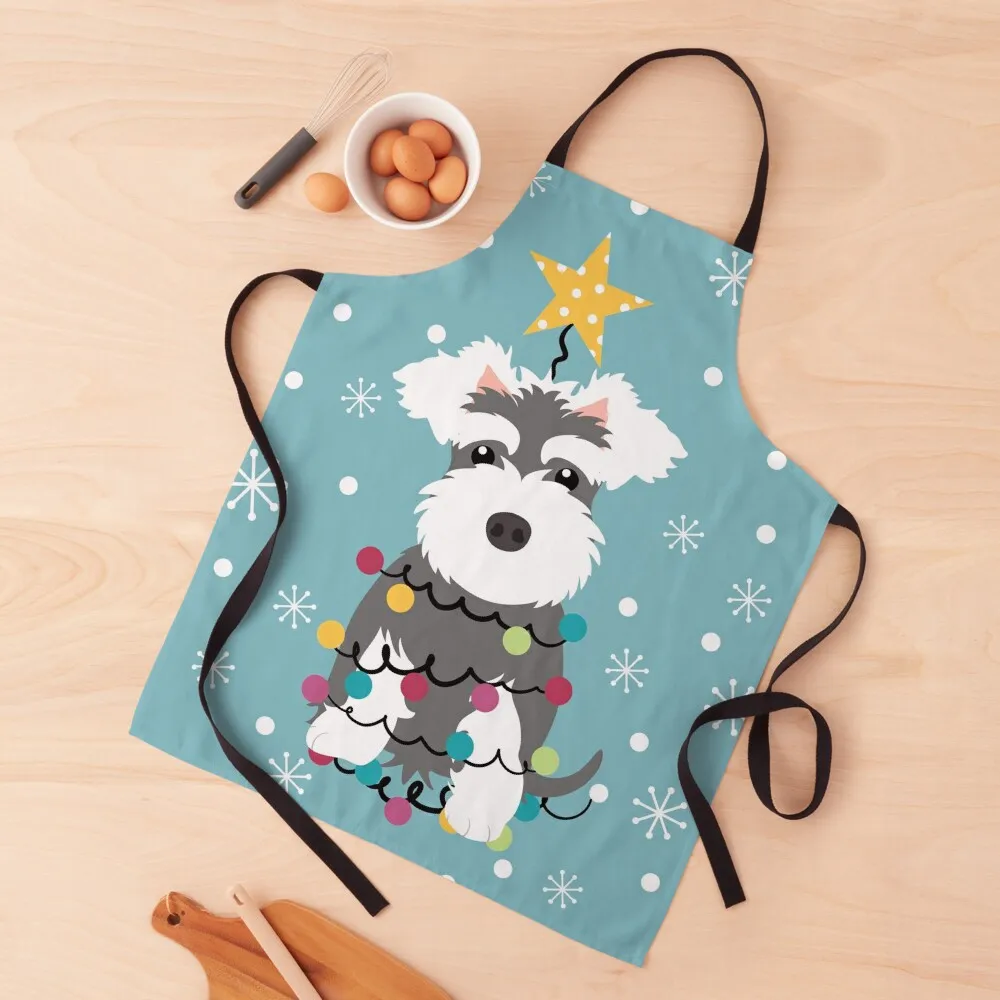 

Salt and Pepper Miniature Schnauzer Christmas Tree Apron with personal logo For Girl Trim Cloth waterproof for women Apron