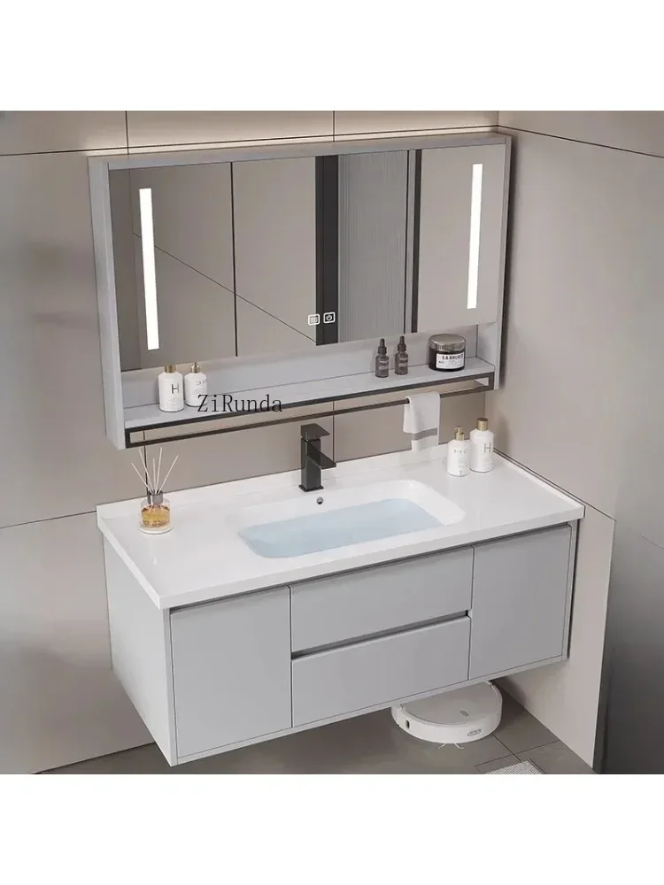 Bathroom Cabinets Ceramic Integrated Basin with Lamp Mirror Cabinets Wall-mounted Simple Furniture Arredo Bagno