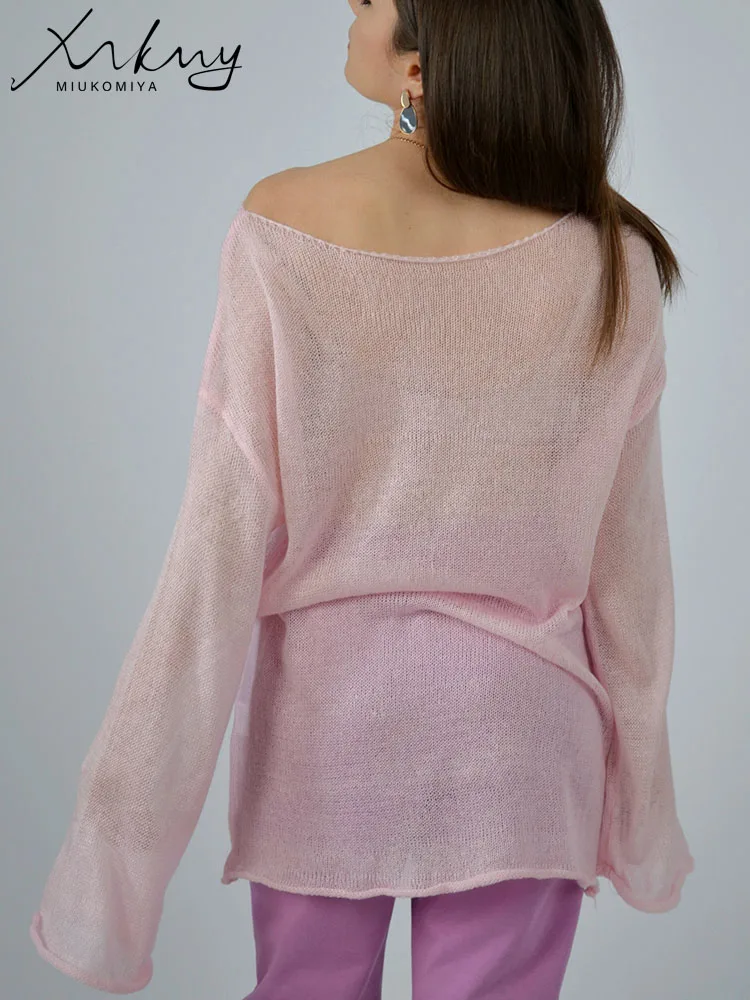 Women T Shirts Red T Shirts Oversize Thin Knit Pullover Women Summer Trumpet Long Sleeve T Shirt For Women Loose Top Tees Transparent Sweater